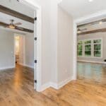 Living room remodel with hardwood floors and ceiling fan