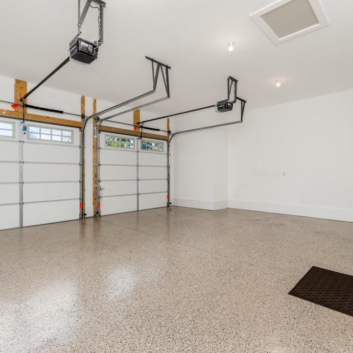 a new finished garage from the inside with the doors closed